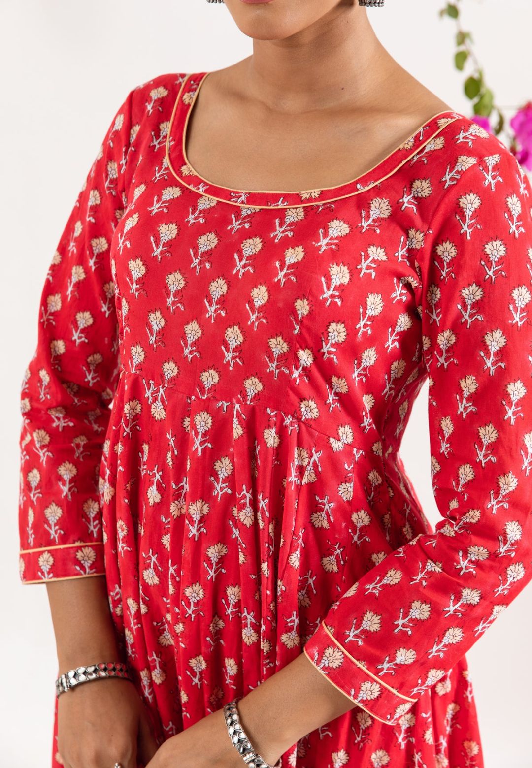 RED HANDBLOCK COTTON SUIT SET