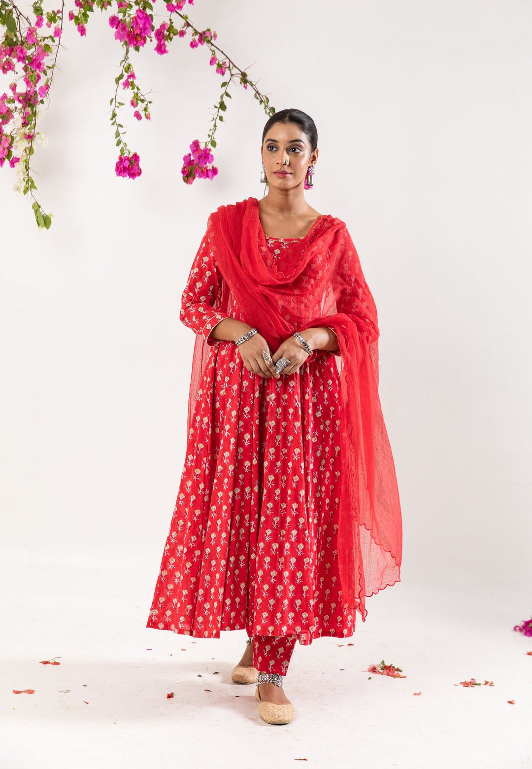 RED HANDBLOCK COTTON SUIT SET