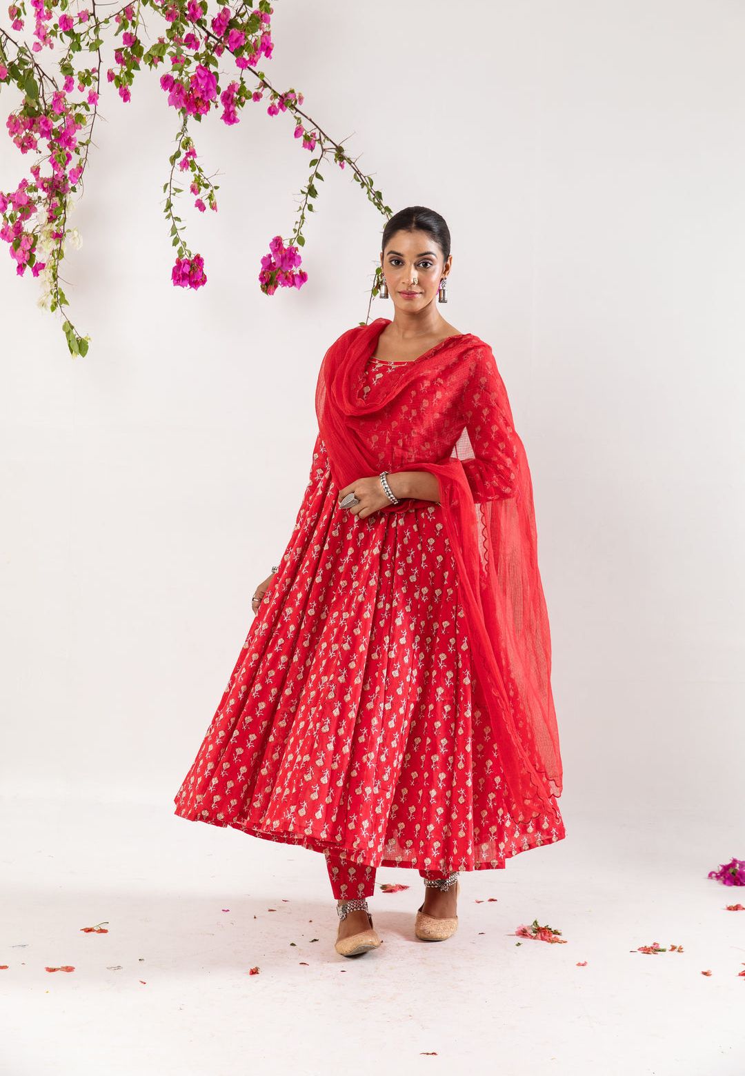 RED HANDBLOCK COTTON SUIT SET