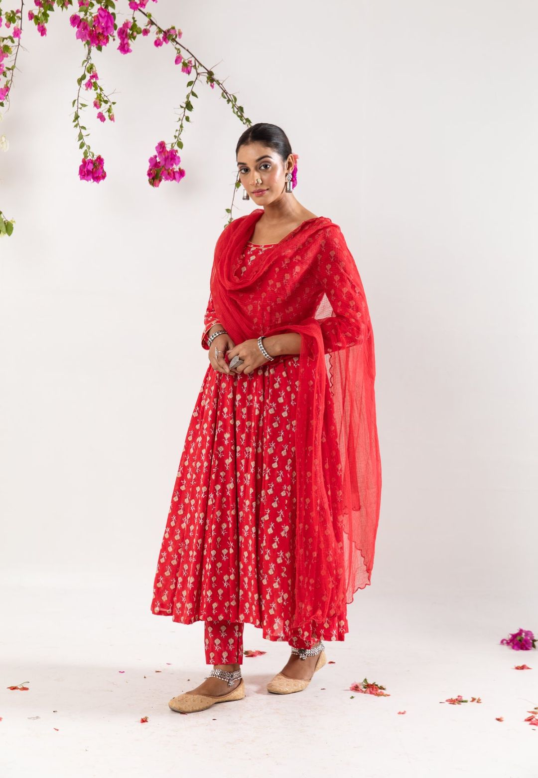 RED HANDBLOCK COTTON SUIT SET