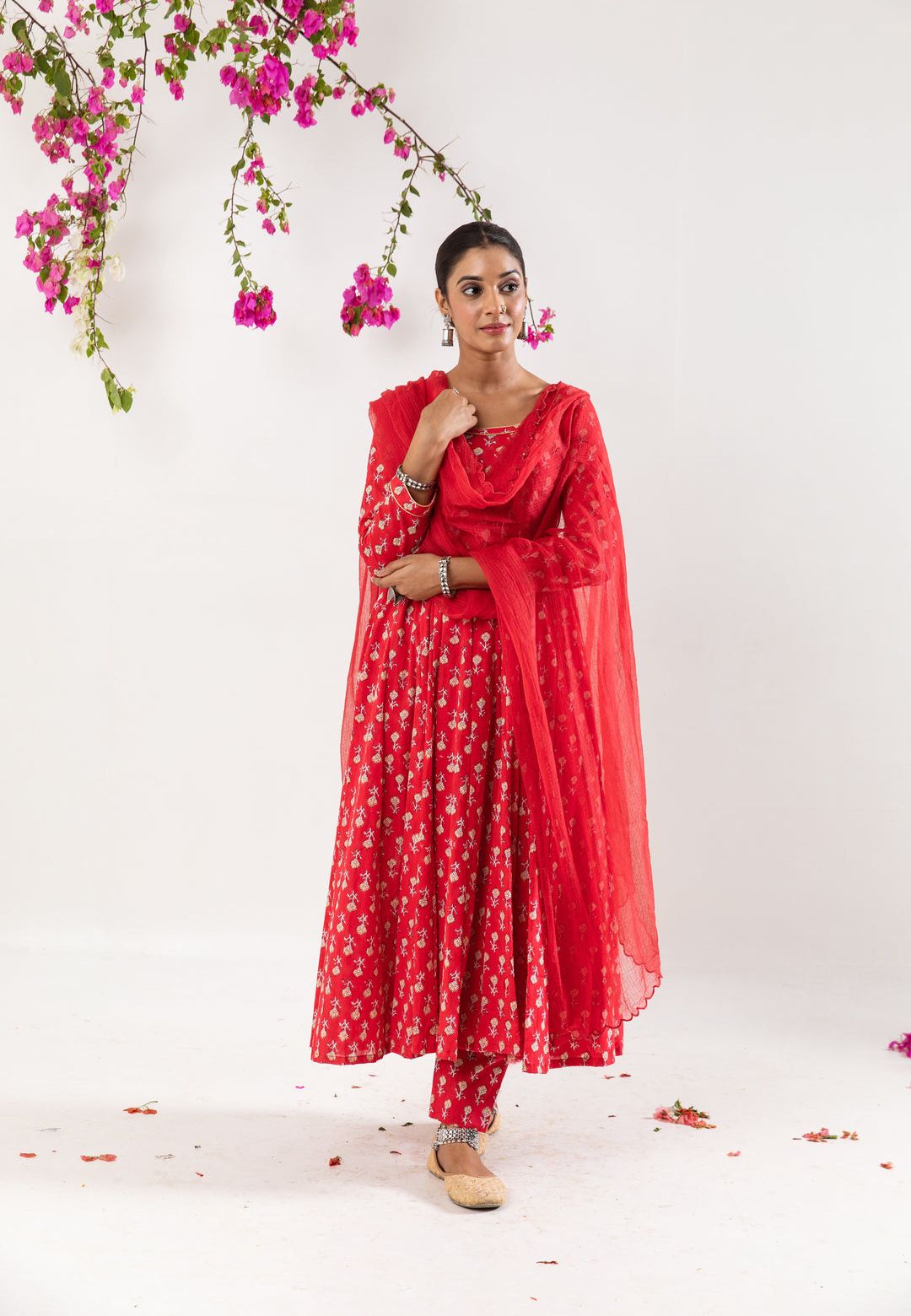 RED HANDBLOCK COTTON SUIT SET