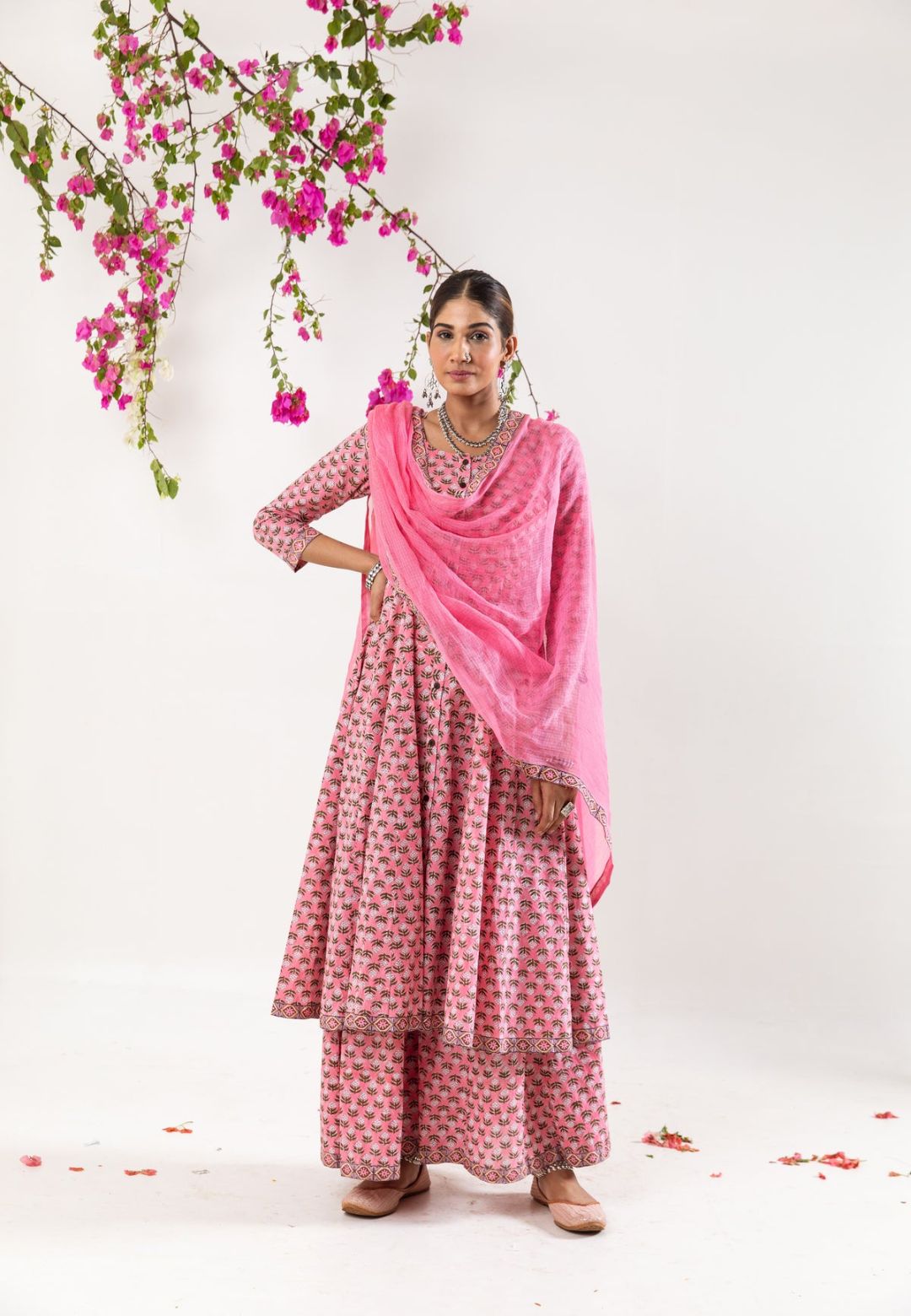 PINK KALIDAR HANDBLOCK COTTON SUIT SET