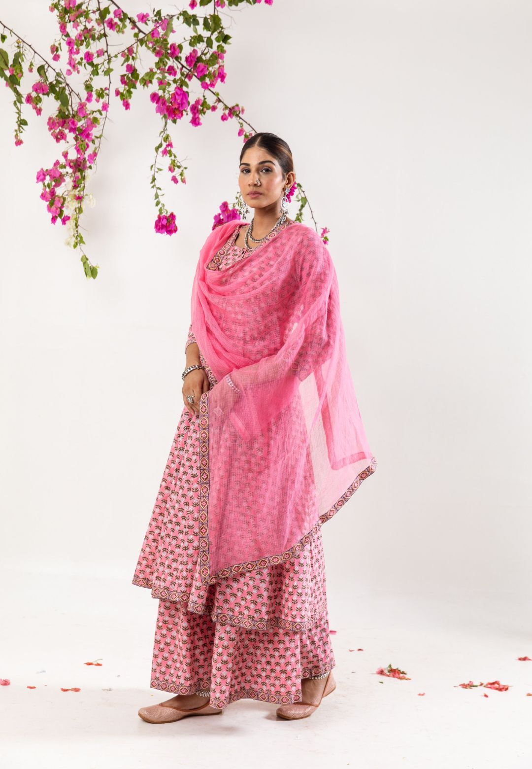 PINK KALIDAR HANDBLOCK COTTON SUIT SET