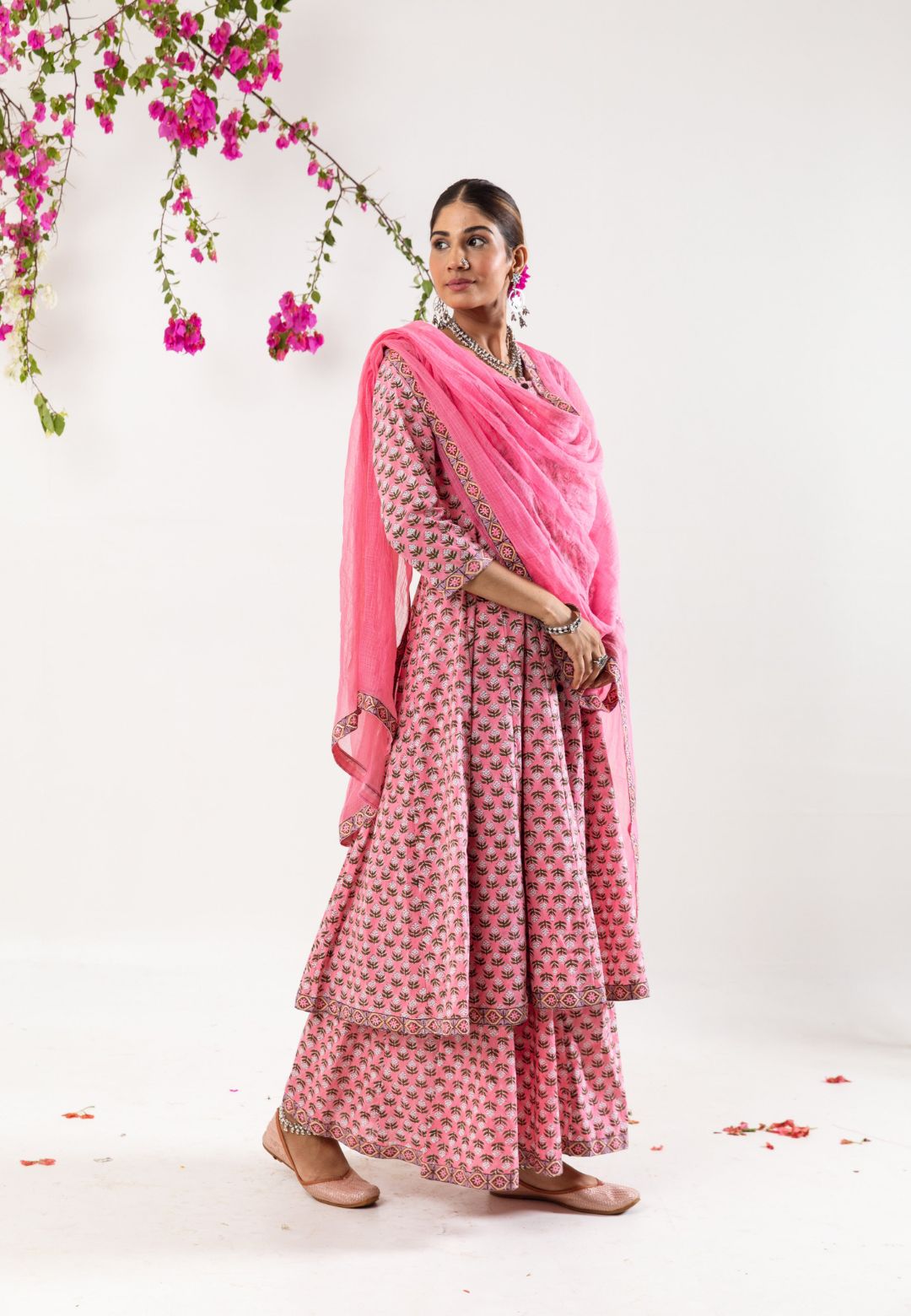 PINK KALIDAR HANDBLOCK COTTON SUIT SET