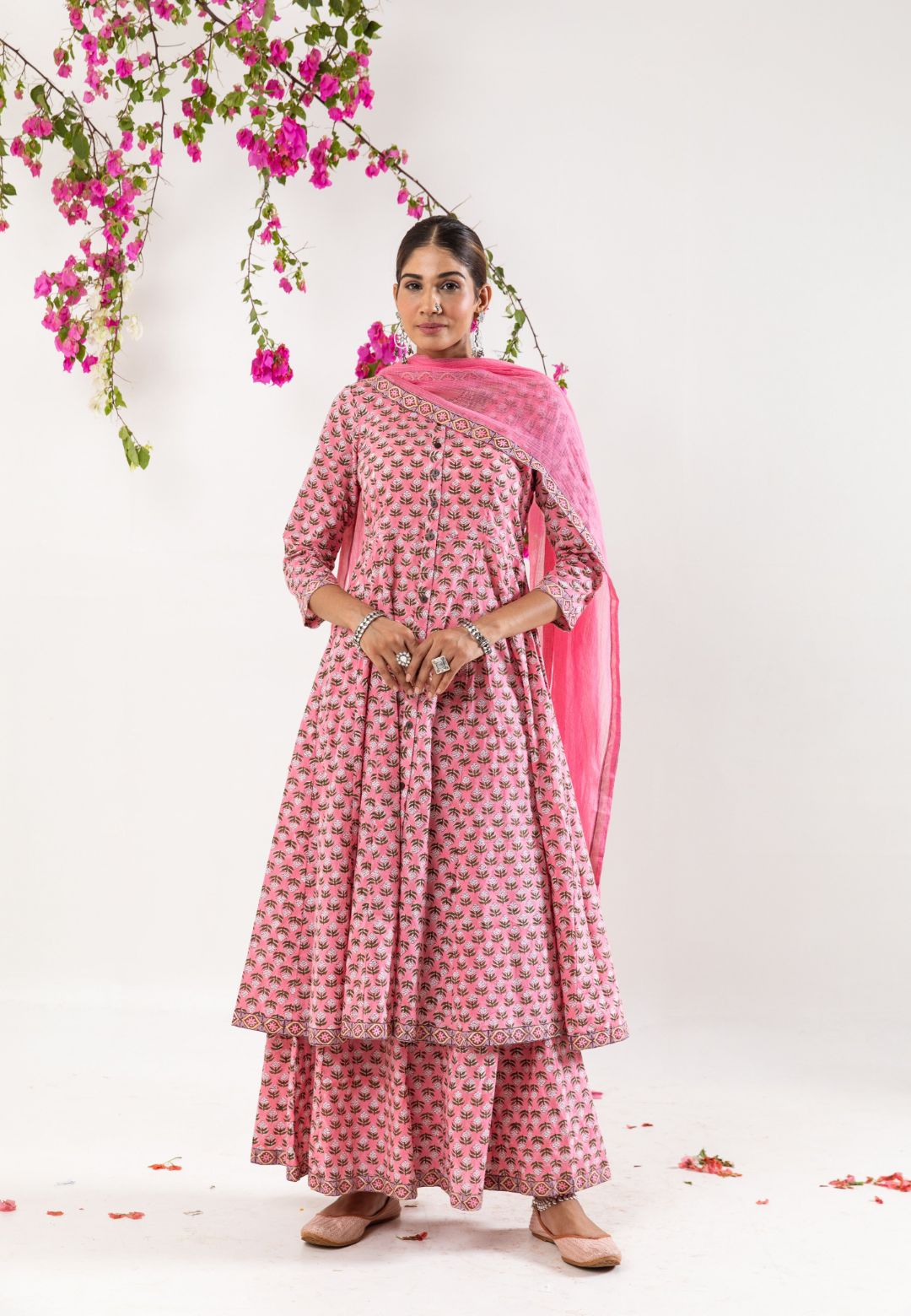 PINK KALIDAR HANDBLOCK COTTON SUIT SET