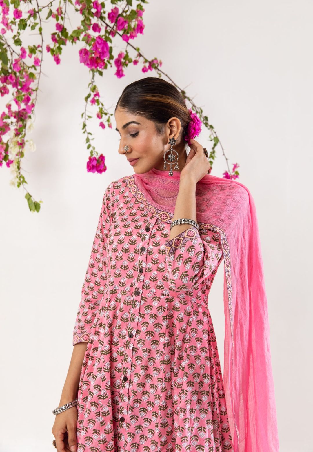 PINK KALIDAR HANDBLOCK COTTON SUIT SET