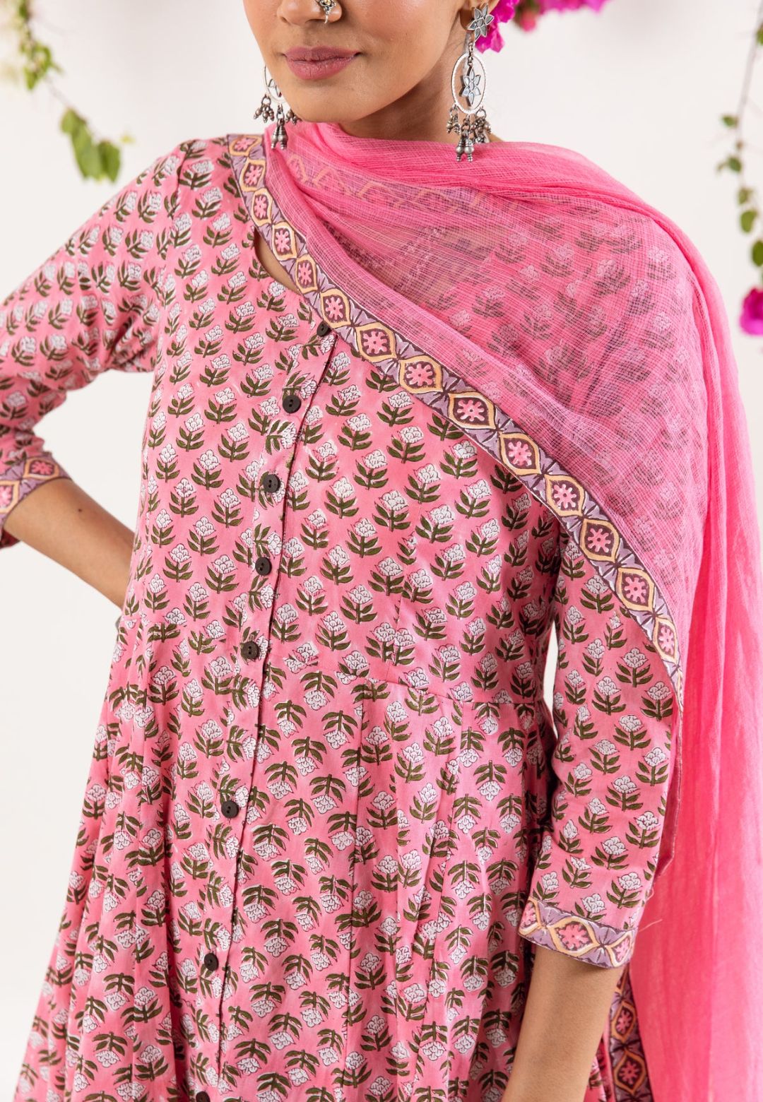 PINK KALIDAR HANDBLOCK COTTON SUIT SET