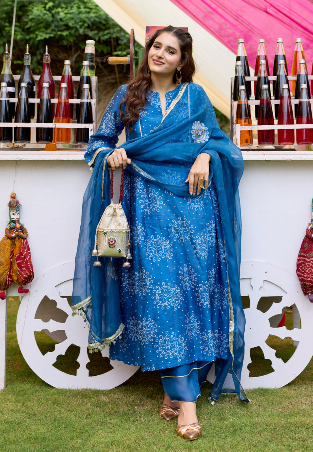 BLUE BANDHANI CHANDERI SUIT SET