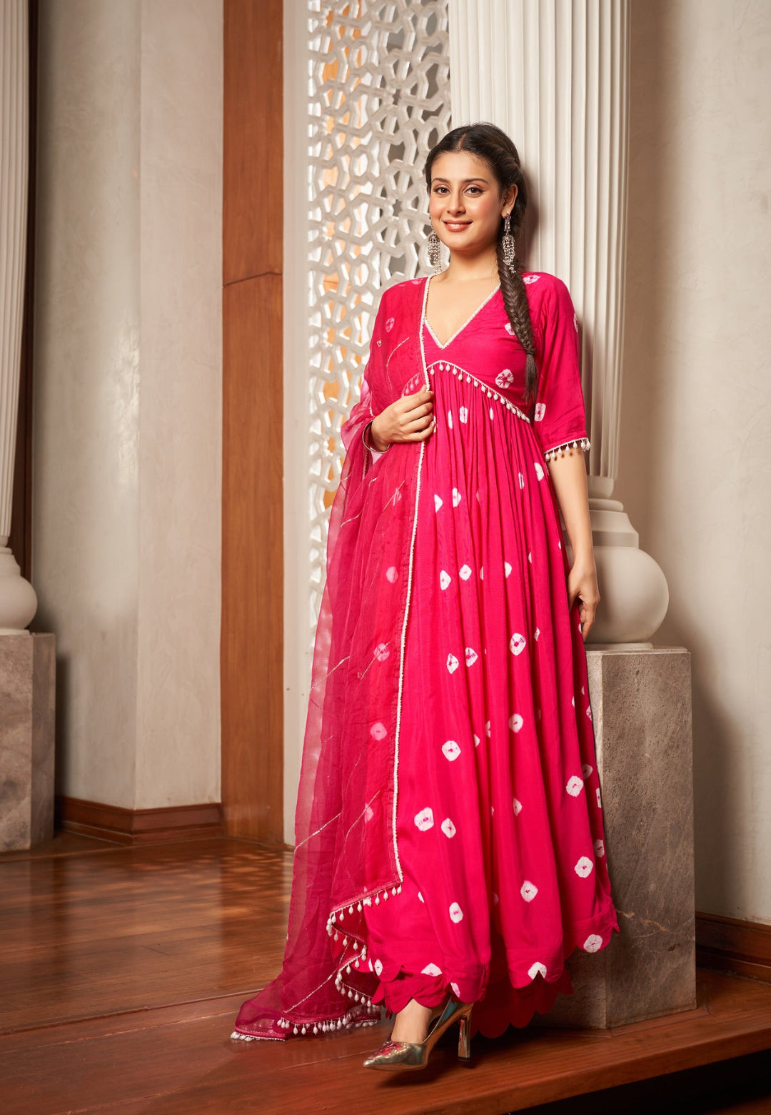 MISHIKA PINK BANDHANI SILK SUIT SET