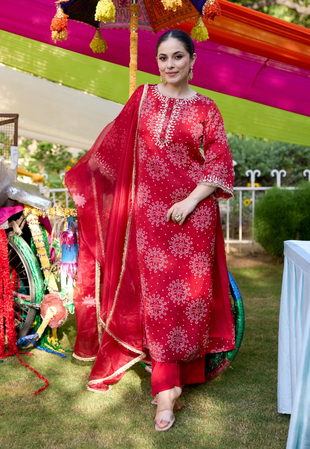 MAROON VAIDEHI BANDHANI CHANDERI SUIT SET
