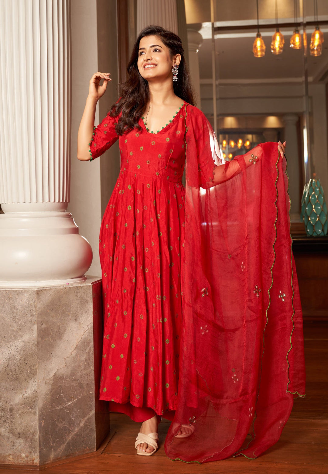 RASA RED BANDHANI SILK SUIT SET