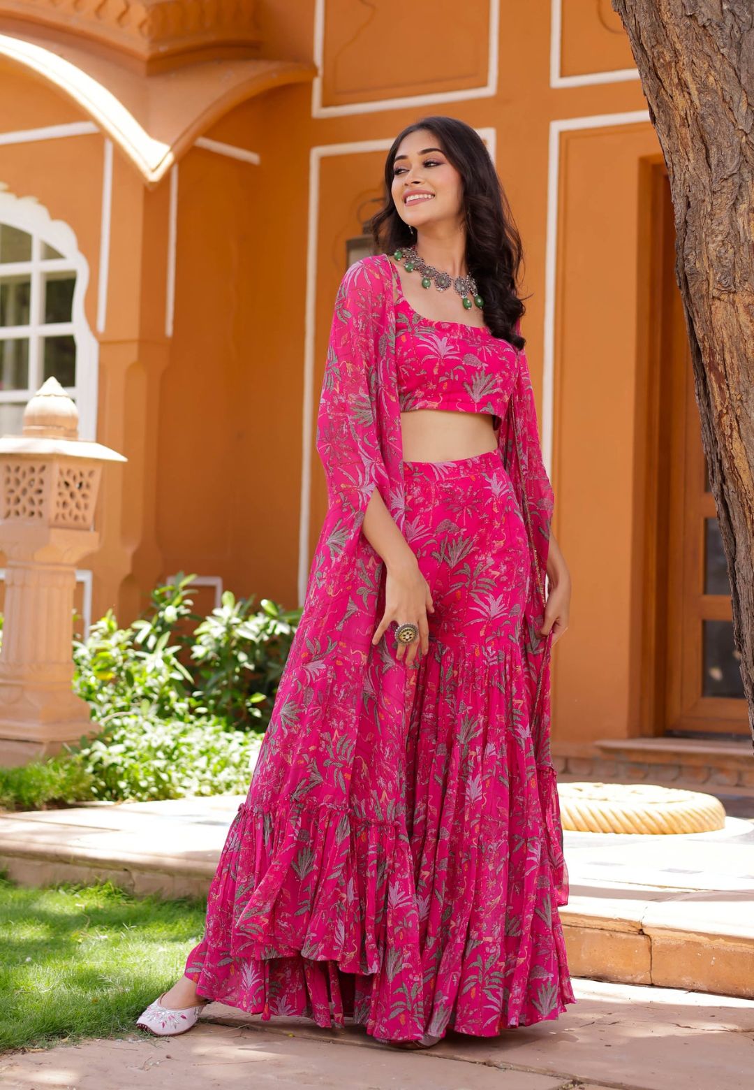 PINK PREET GEORGETTE CAPE SHARARA SET