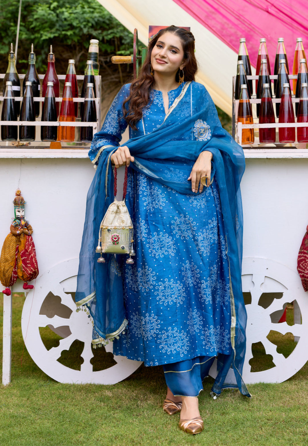 BLUE BANDHANI CHANDERI SUIT SET