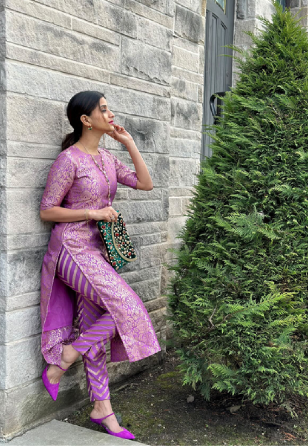 LILAC PURPLE BANARAS BROCADE KURTA SET