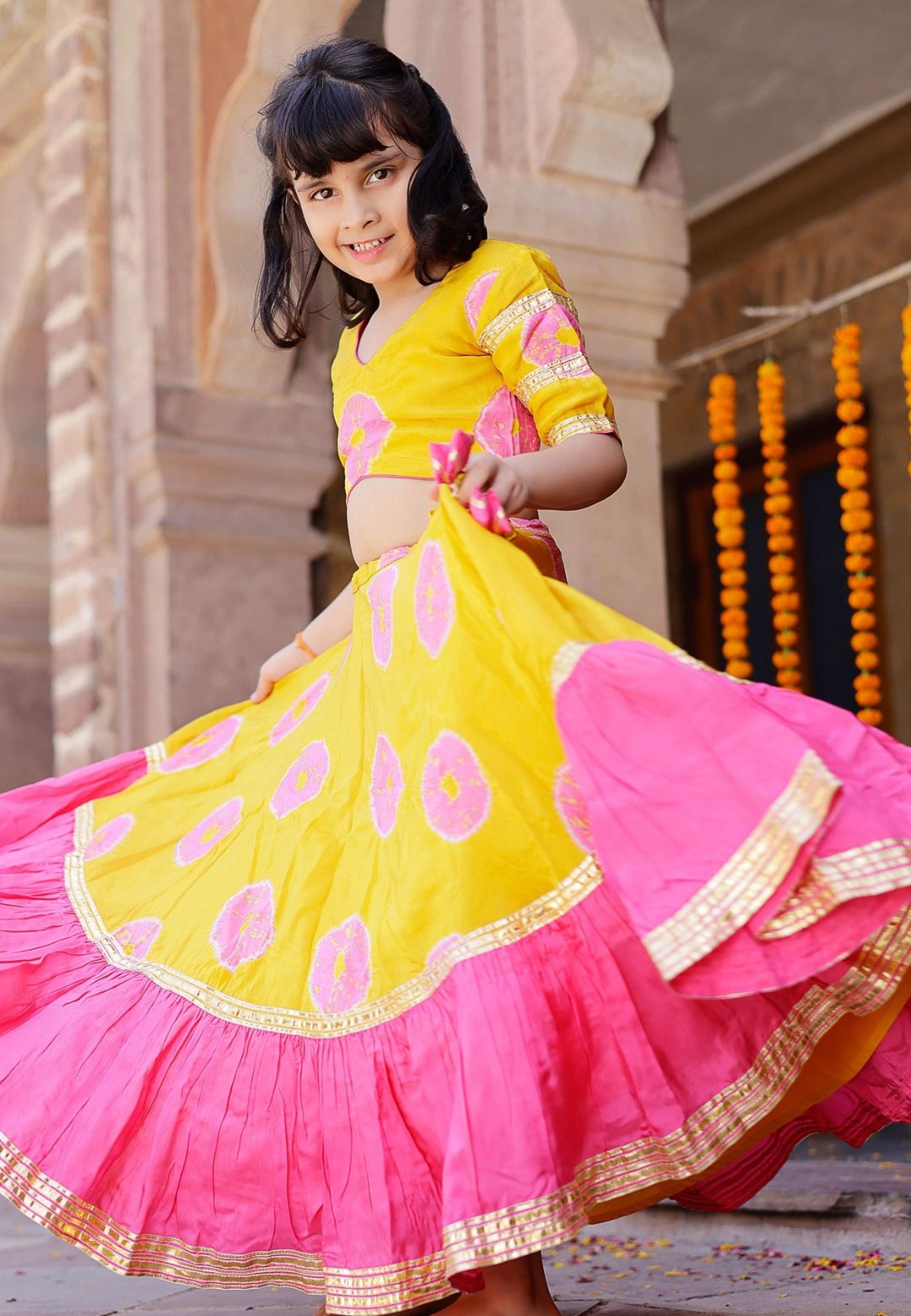 PINK YELLOW VARUNA TIE & DYE LEHENGA SET