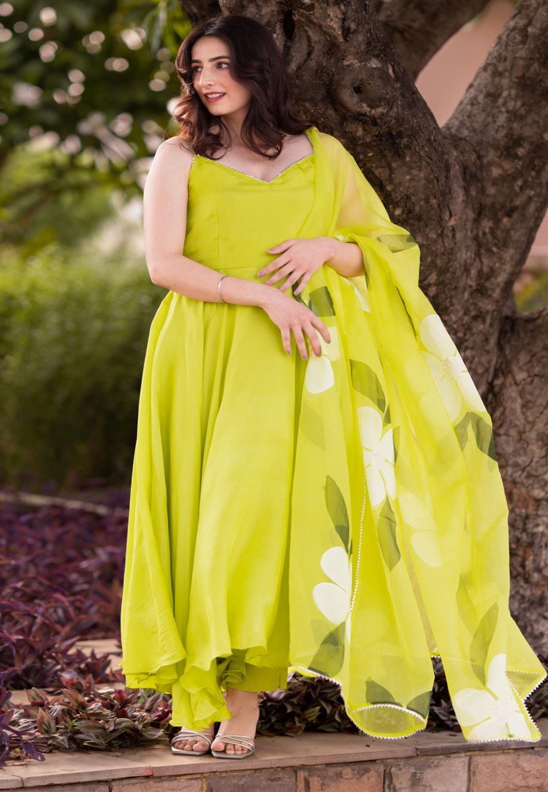 GREEN FLOWER SILK SUIT SET