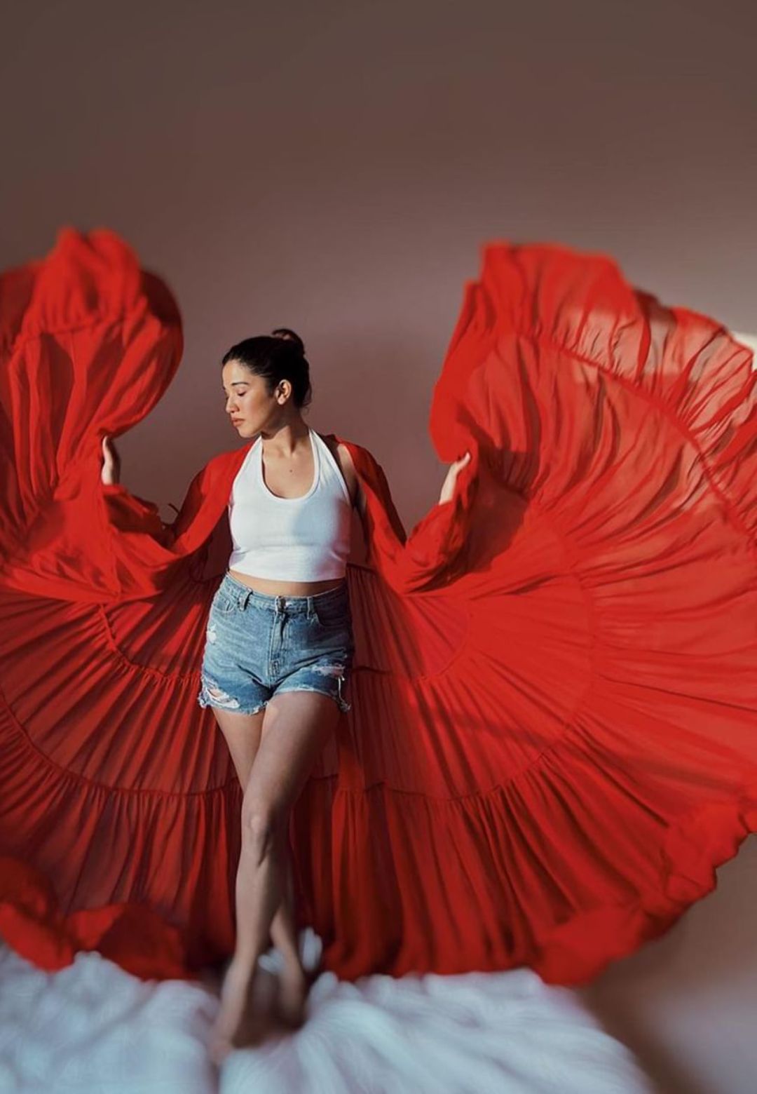 RED TIERED SHRUG