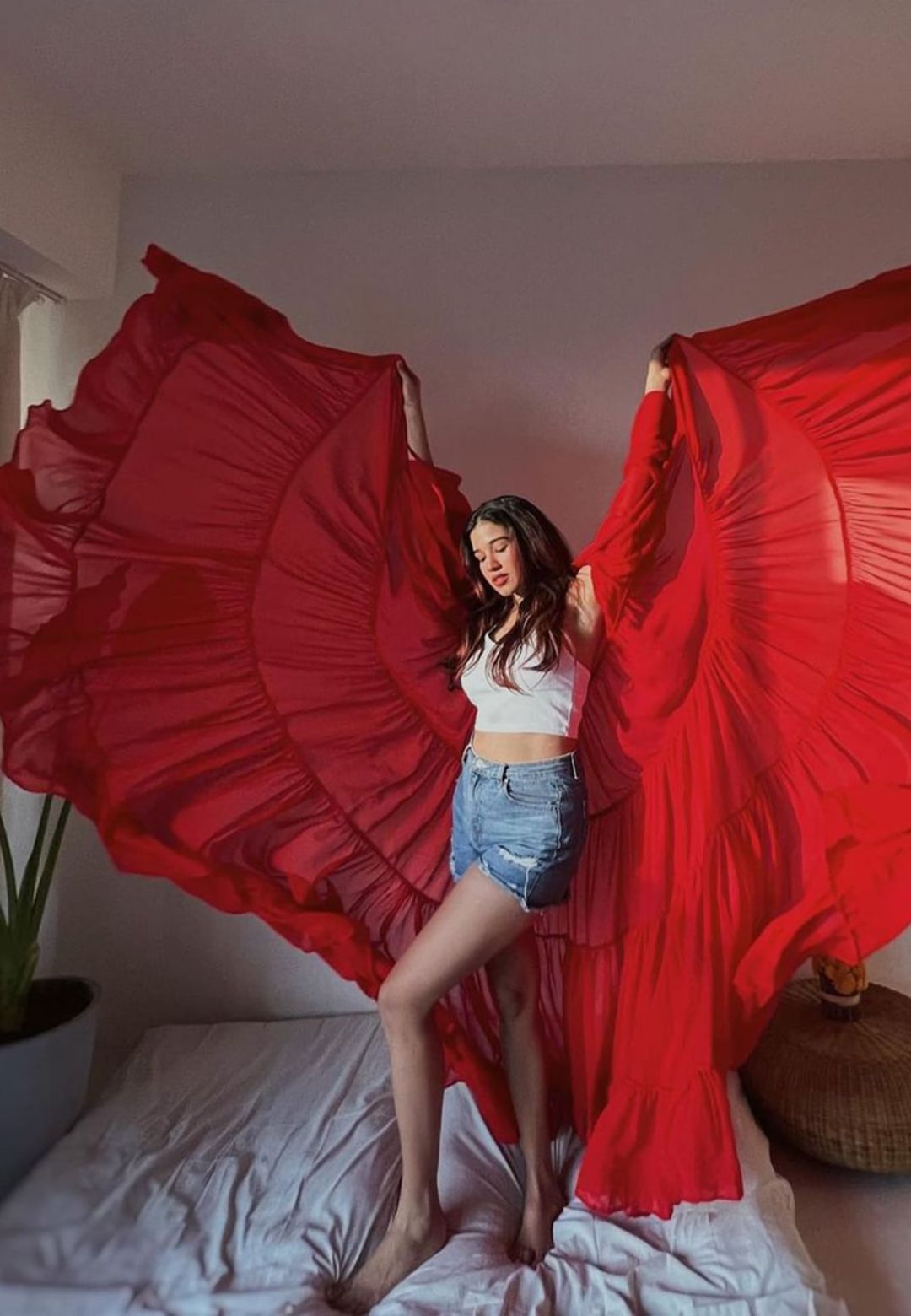 RED TIERED SHRUG