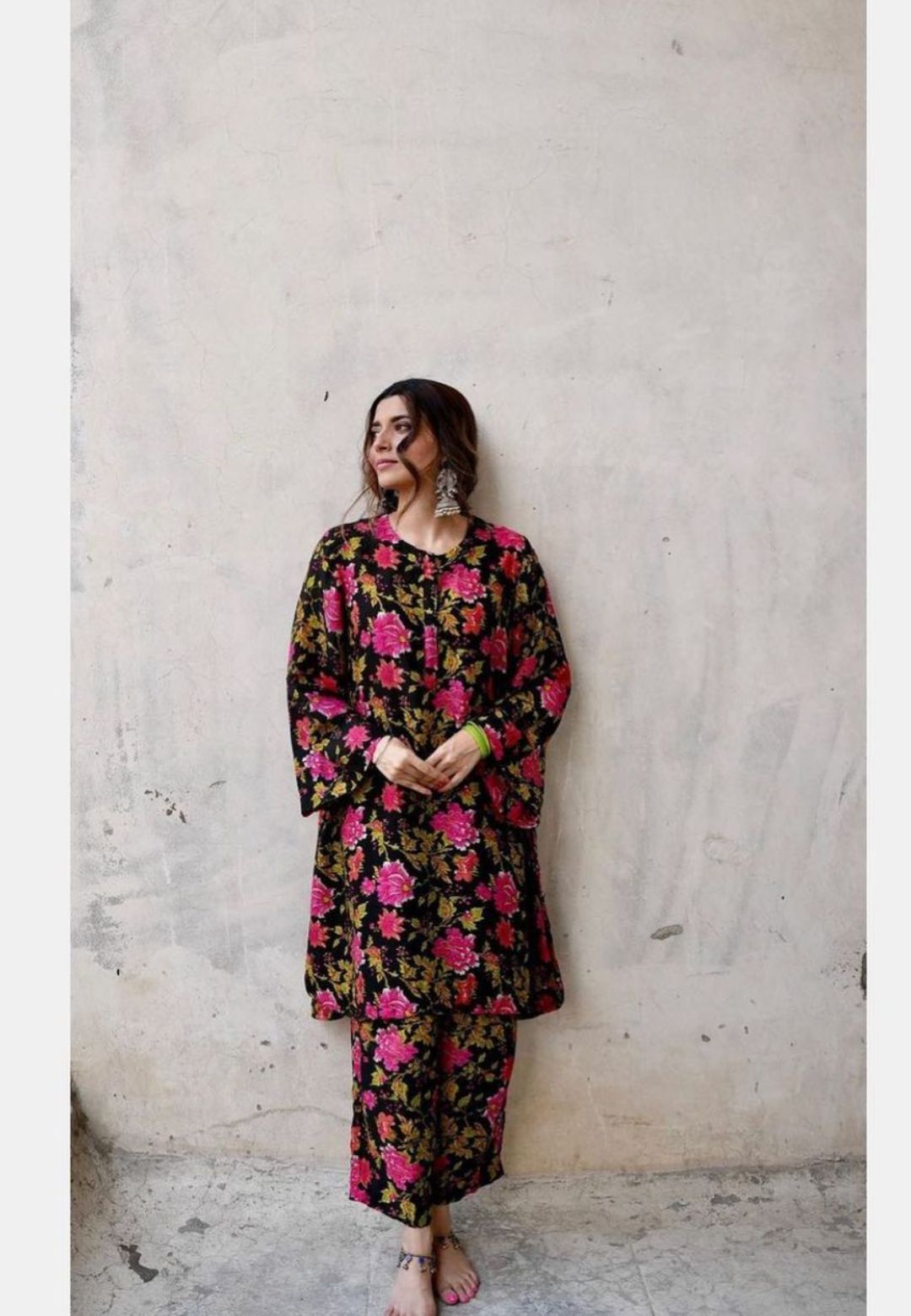 BLACK PRINTED FLORAL COTTON KURTA SET