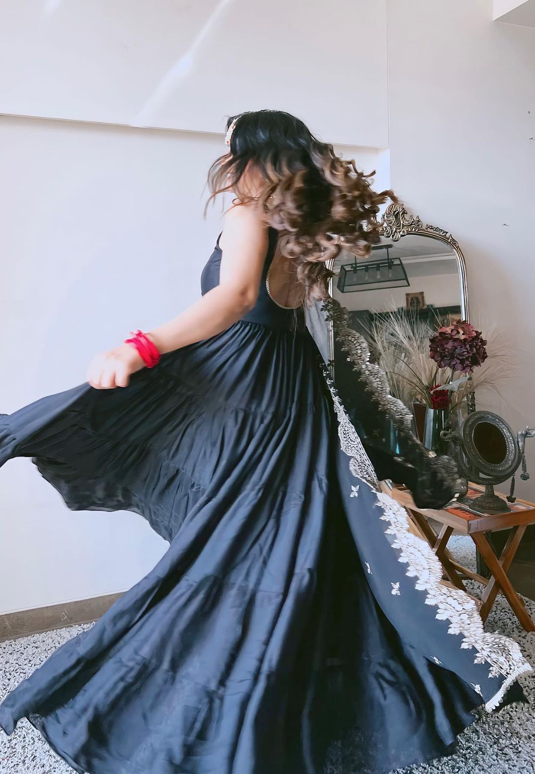 BLACK SILK TIERED ANARKALI SET