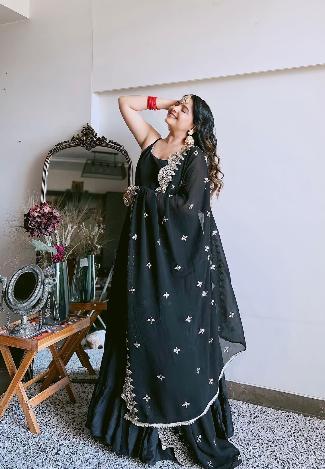 BLACK SILK TIERED ANARKALI SET