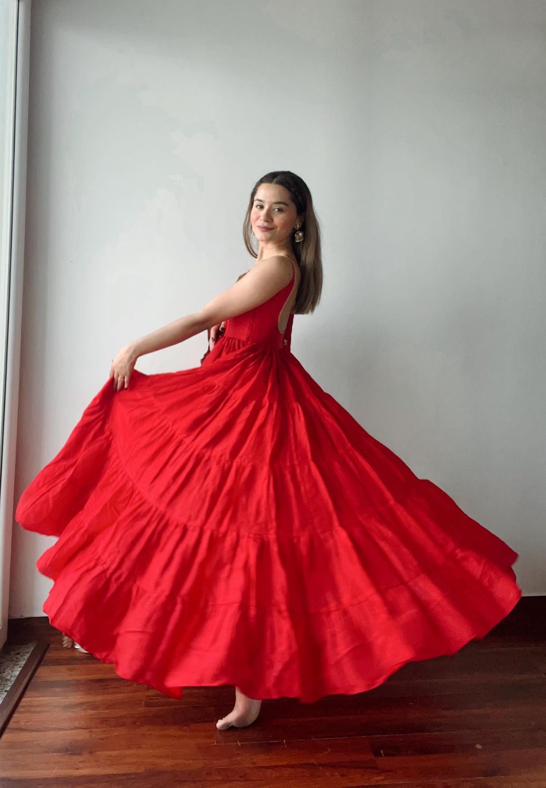 RED SILK TIERED ANARKALI SET
