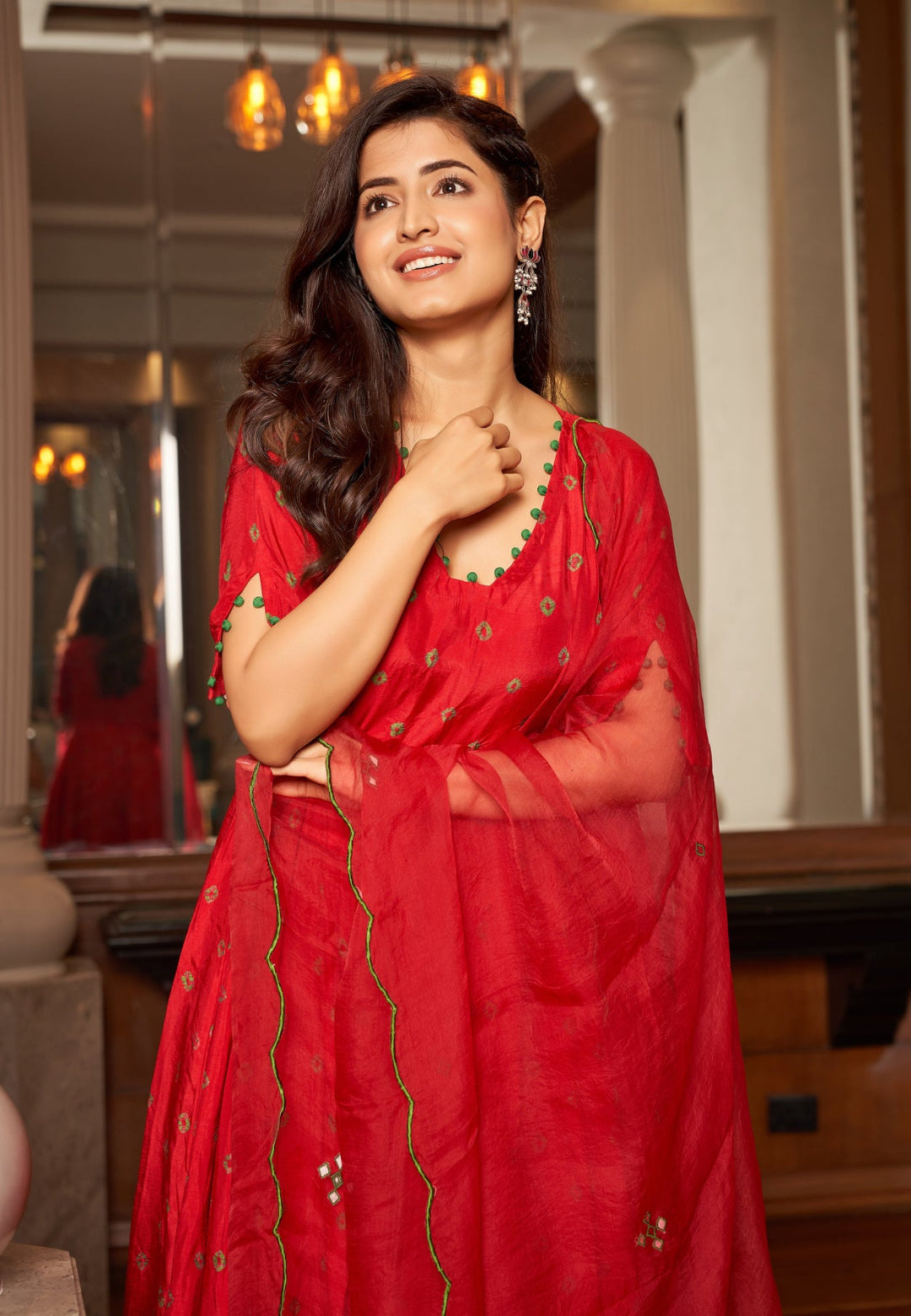 RASA RED BANDHANI SILK SUIT SET