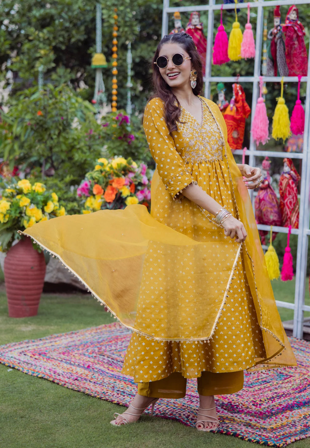YELLOW PAVITRA BANDHANI CHANDERI SUIT SET