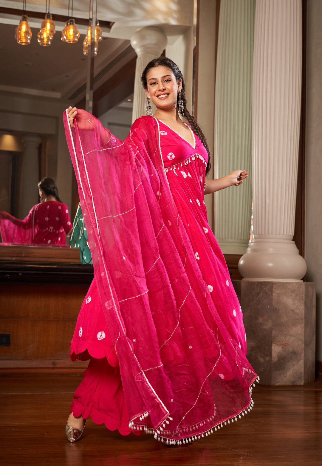 MISHIKA PINK BANDHANI SILK SUIT SET