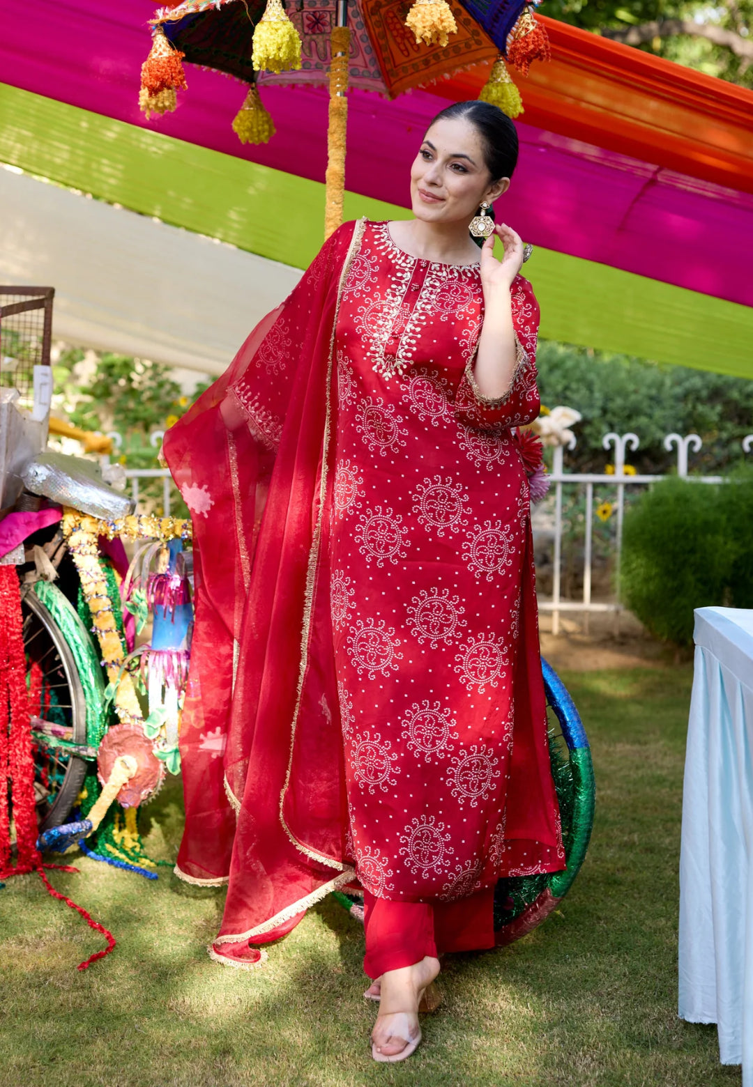 MAROON VAIDEHI BANDHANI CHANDERI SUIT SET