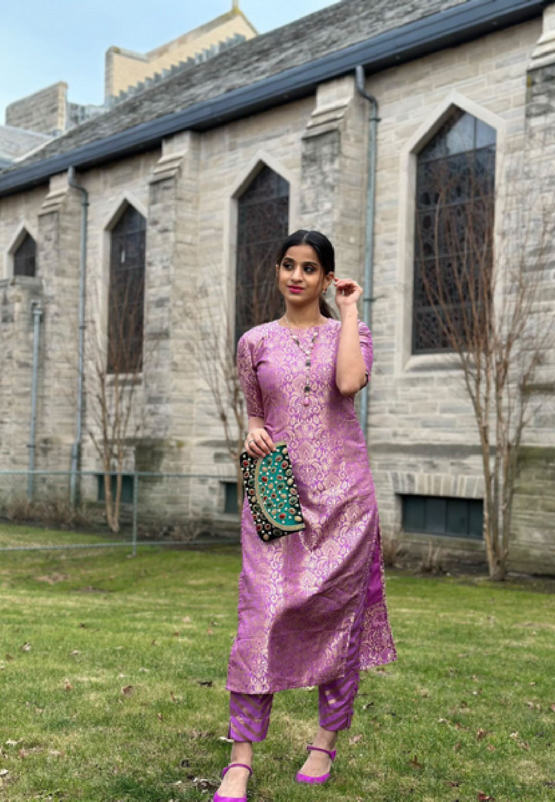 LILAC PURPLE BANARAS BROCADE KURTA SET