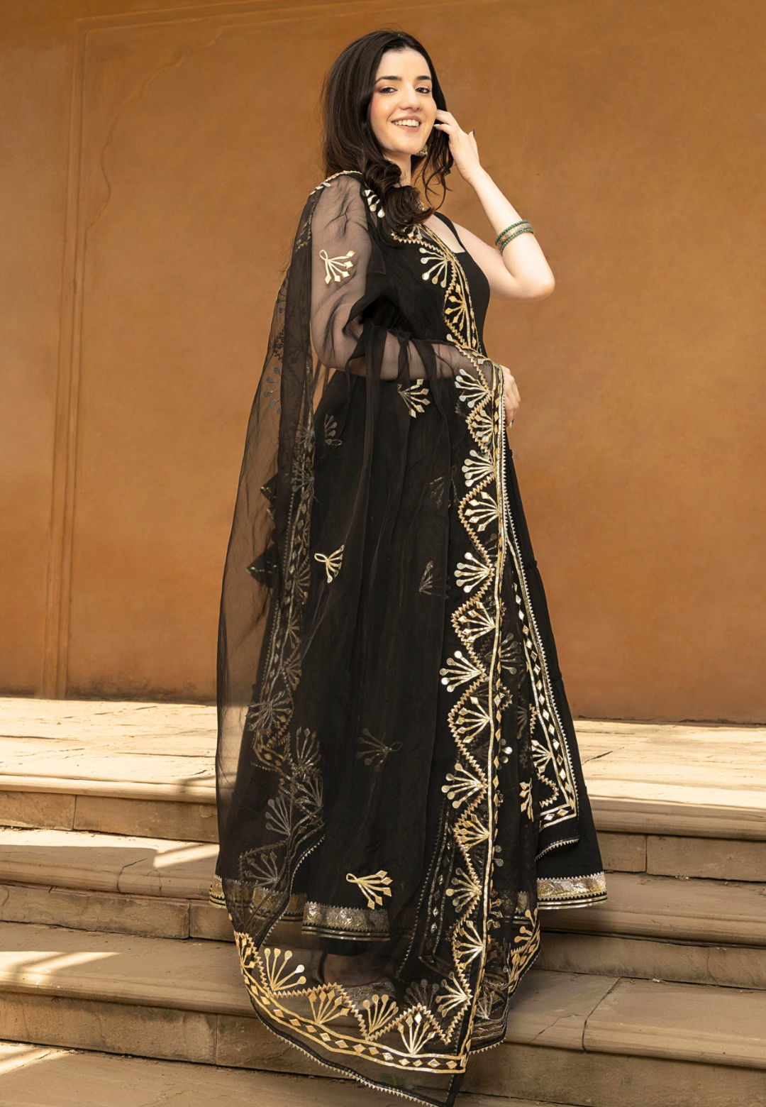 BLACK KAMYA GOTAPATTI COTTON SUIT SET