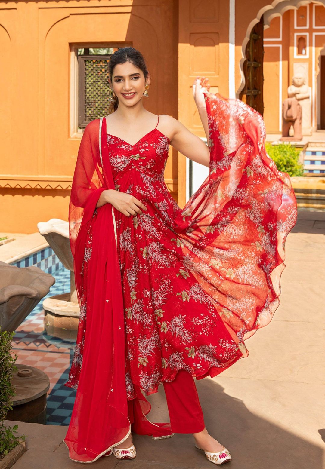 RED DAHR CHANDERI SUIT SET