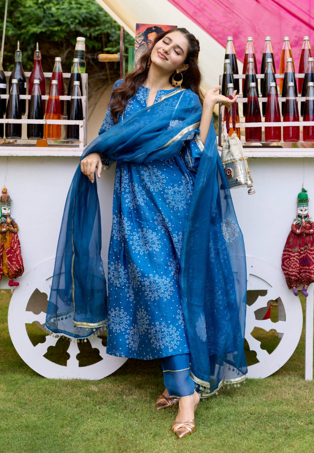 BLUE BANDHANI CHANDERI SUIT SET