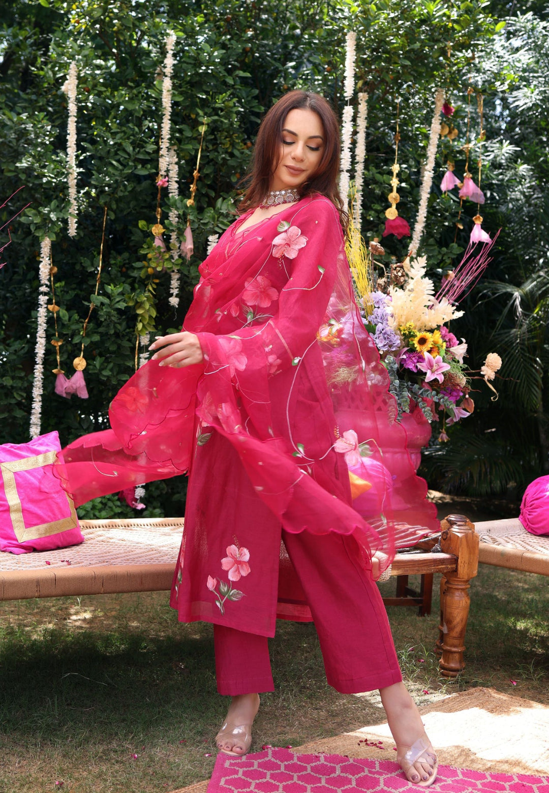 BERRY BLISS MAGENTA HANDPAINTED CHANDERI SUIT SET