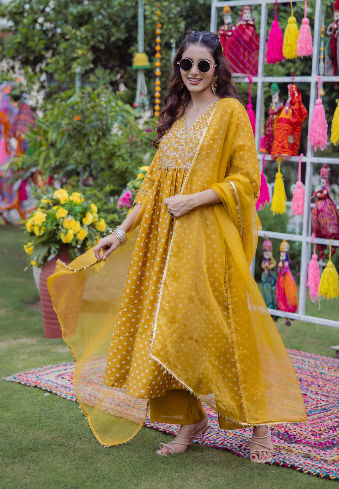 YELLOW PAVITRA BANDHANI CHANDERI SUIT SET