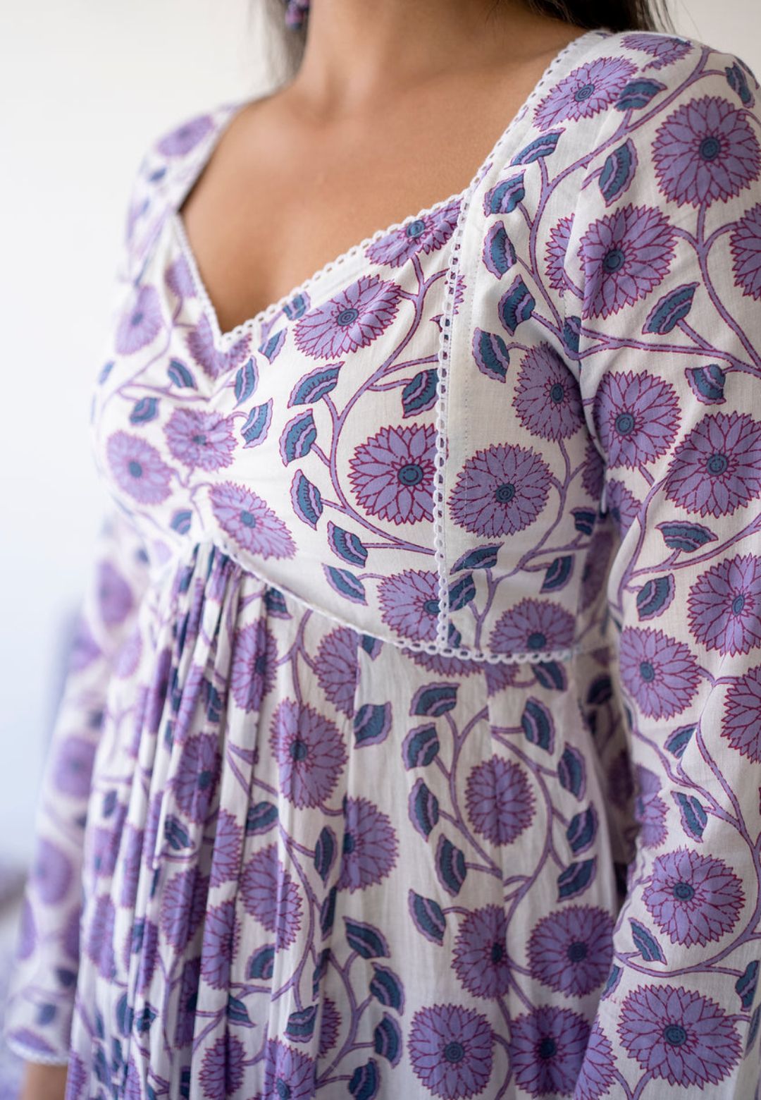PURPLE WHITE COTTON ANARKALI SUIT SET