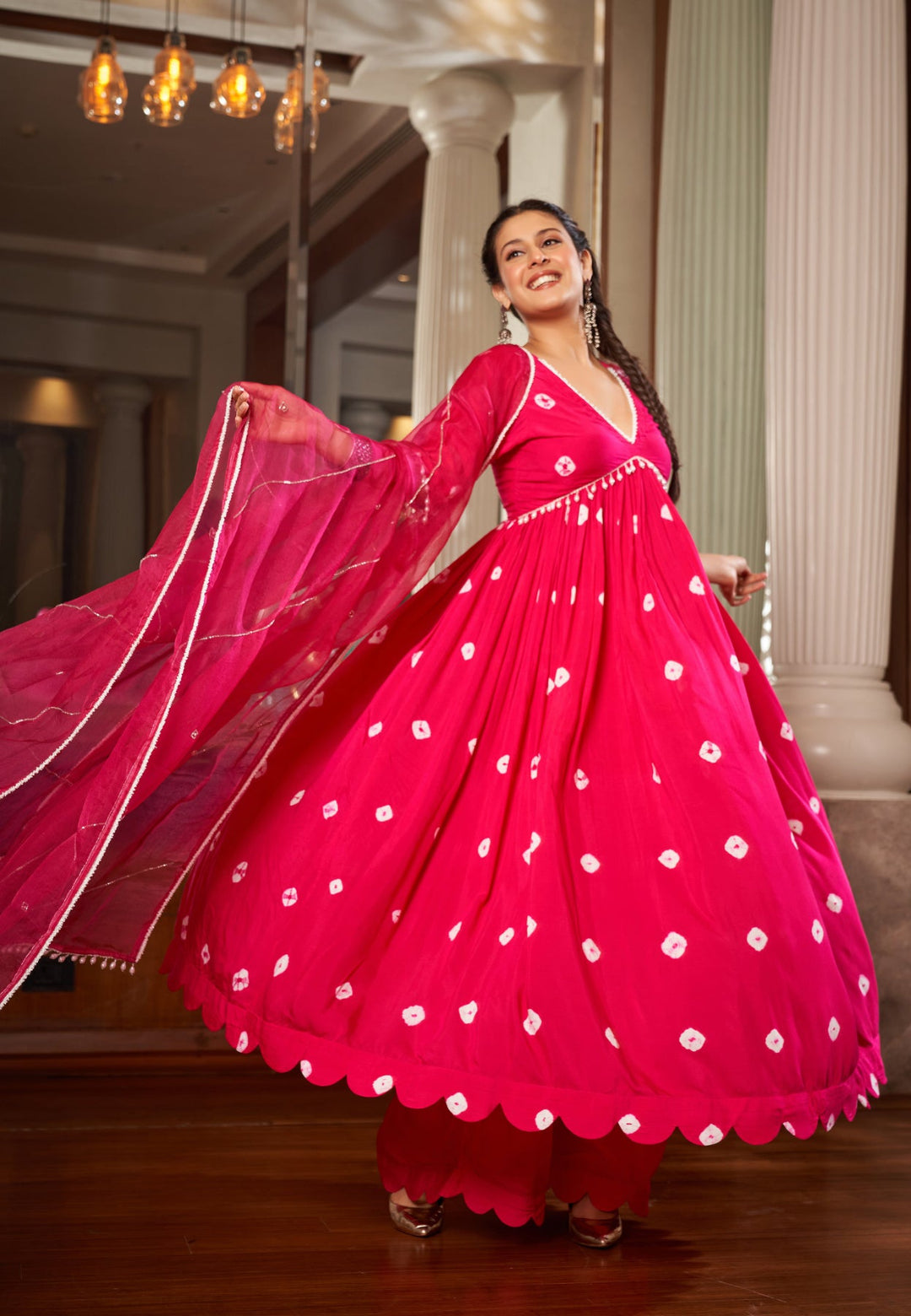 MISHIKA PINK BANDHANI SILK SUIT SET