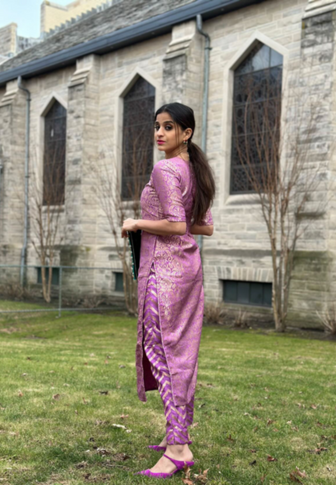 LILAC PURPLE BANARAS BROCADE KURTA SET