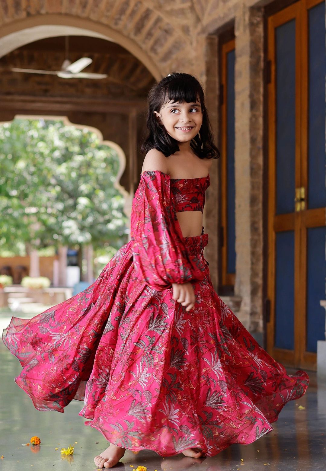 RUBY PINK CHANDERI LEHENGA SET