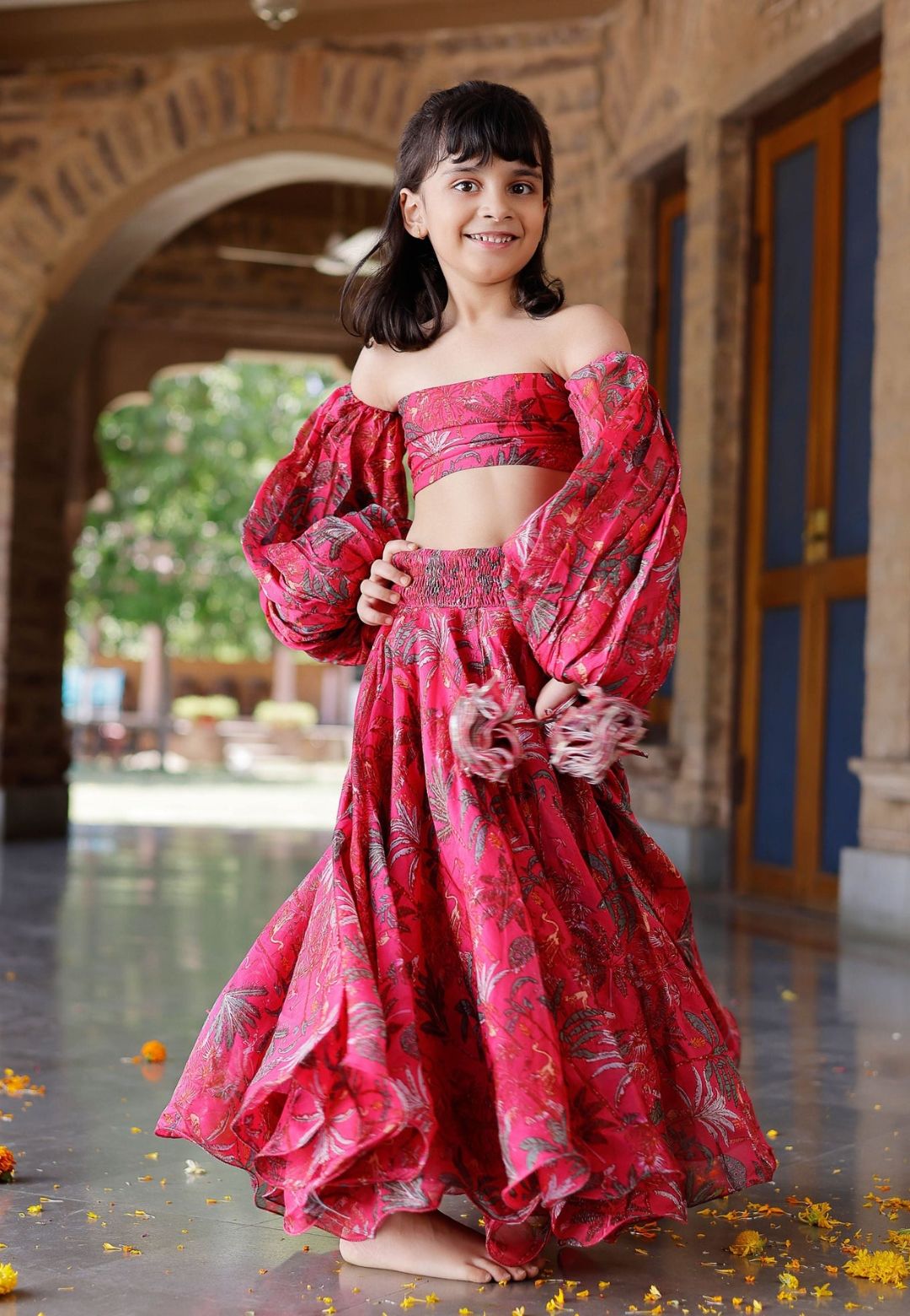 RUBY PINK CHANDERI LEHENGA SET