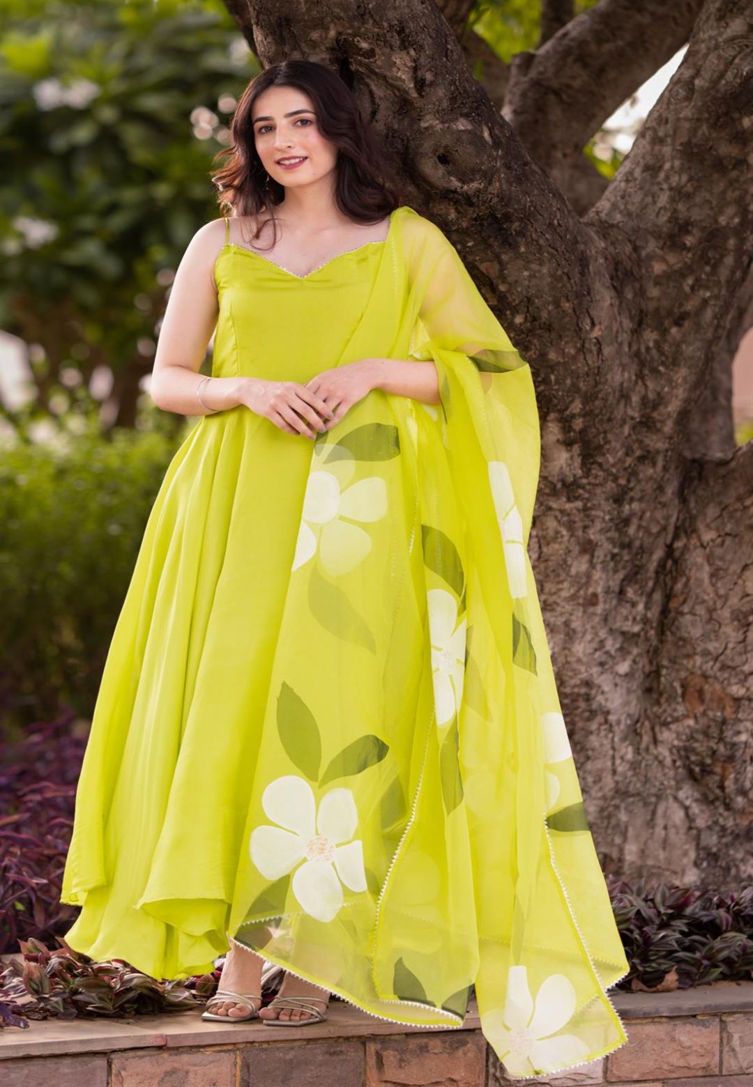 GREEN FLOWER SILK SUIT SET