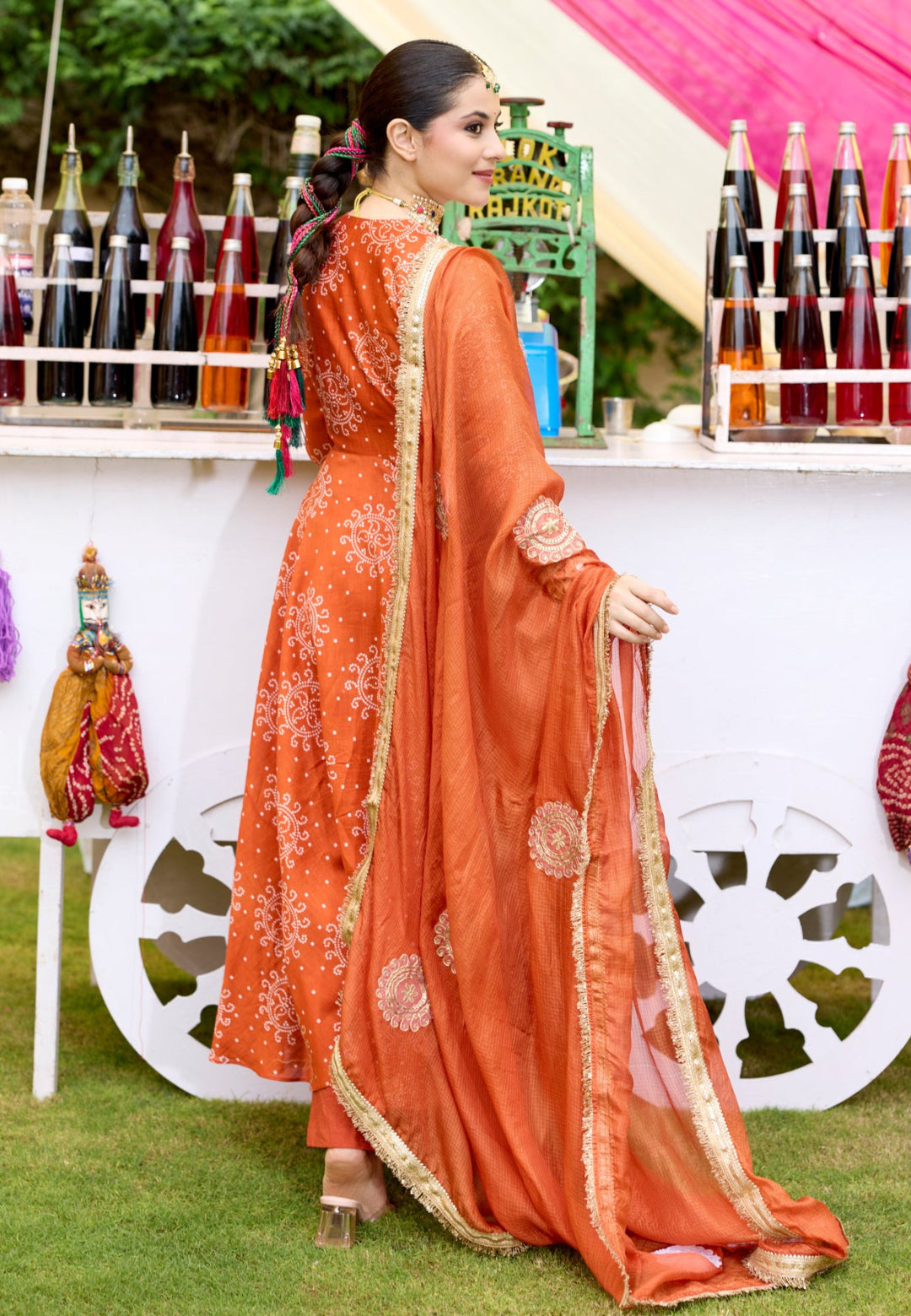 ORANGE KAHANI BANDHANI CHANDERI SUIT SET