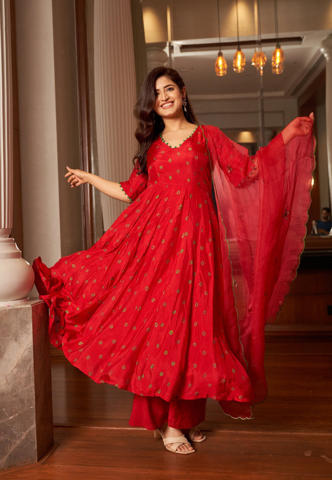 RASA RED BANDHANI SILK SUIT SET