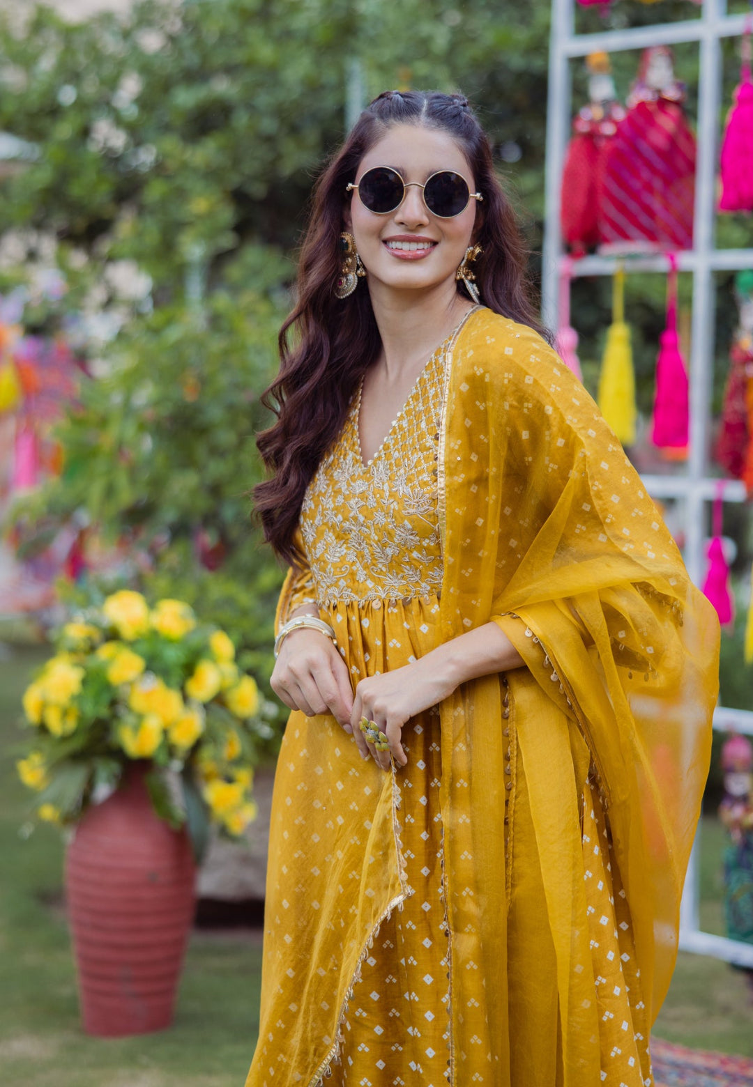 YELLOW PAVITRA BANDHANI CHANDERI SUIT SET