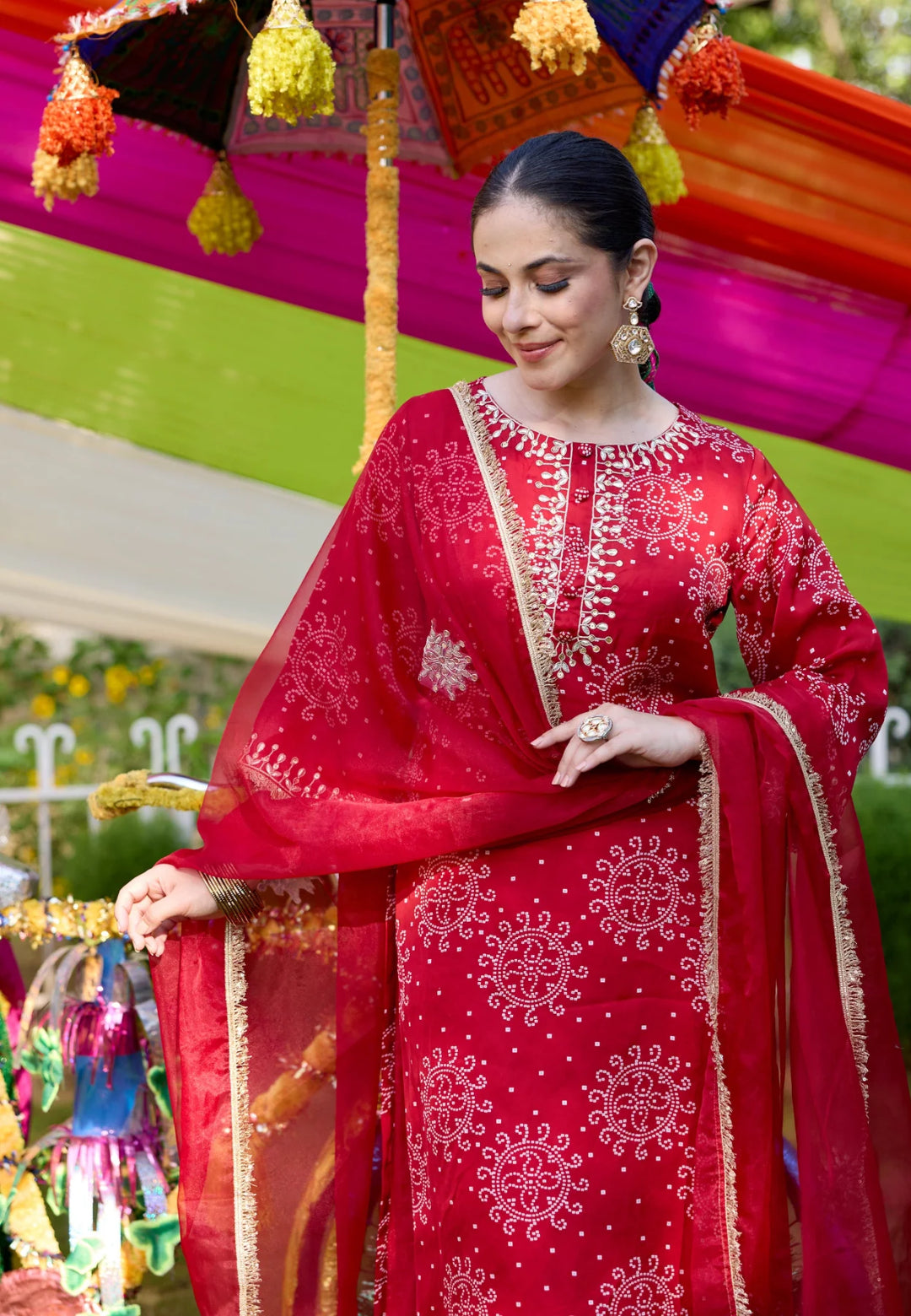 MAROON VAIDEHI BANDHANI CHANDERI SUIT SET