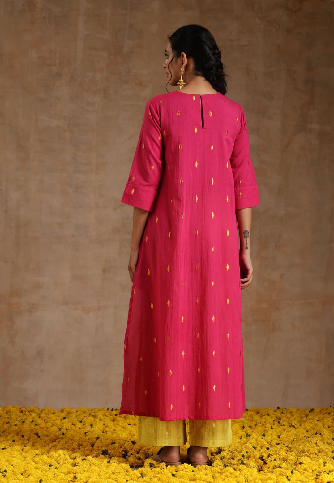 PINK GREEN COTTON RELAXED KURTA SET