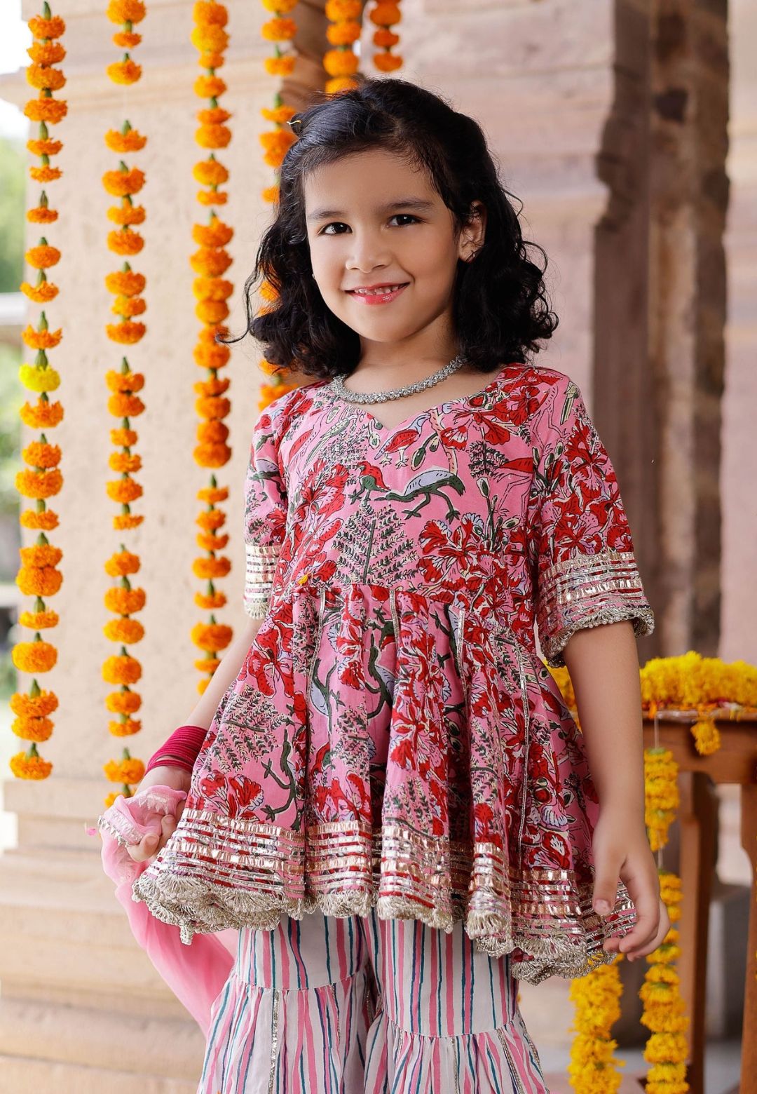 PINK HANDBLOCK GOTA SHARARA SET