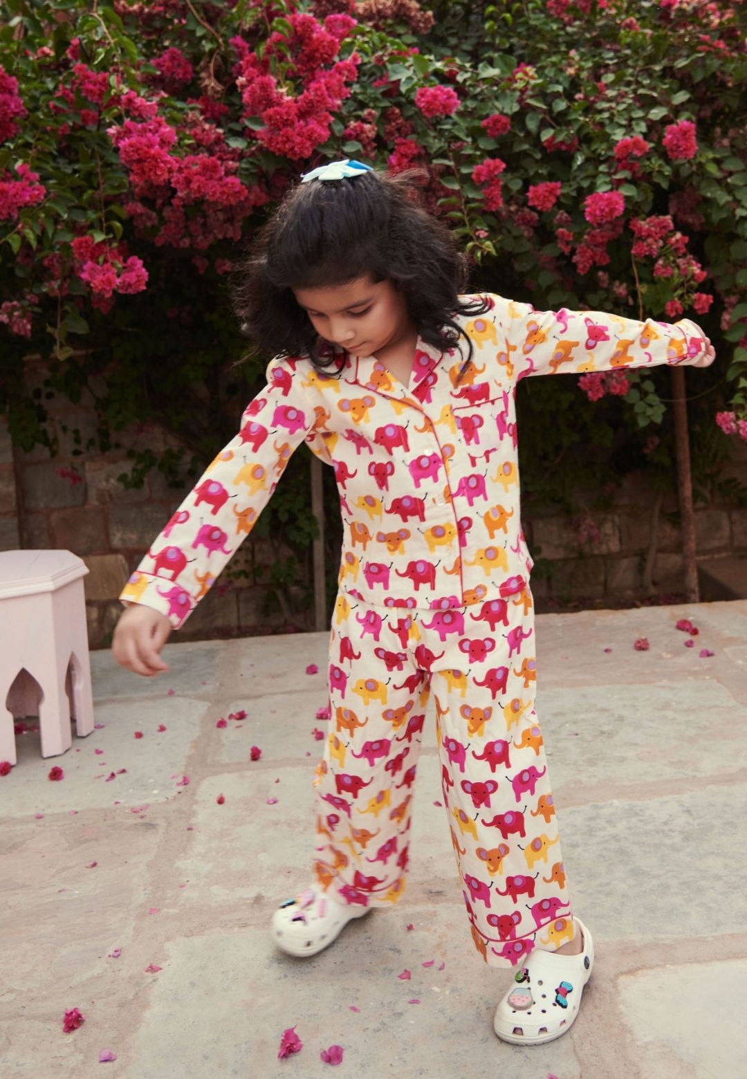 PINK YELLOW ELEPHANTS COTTON NIGHT SUIT