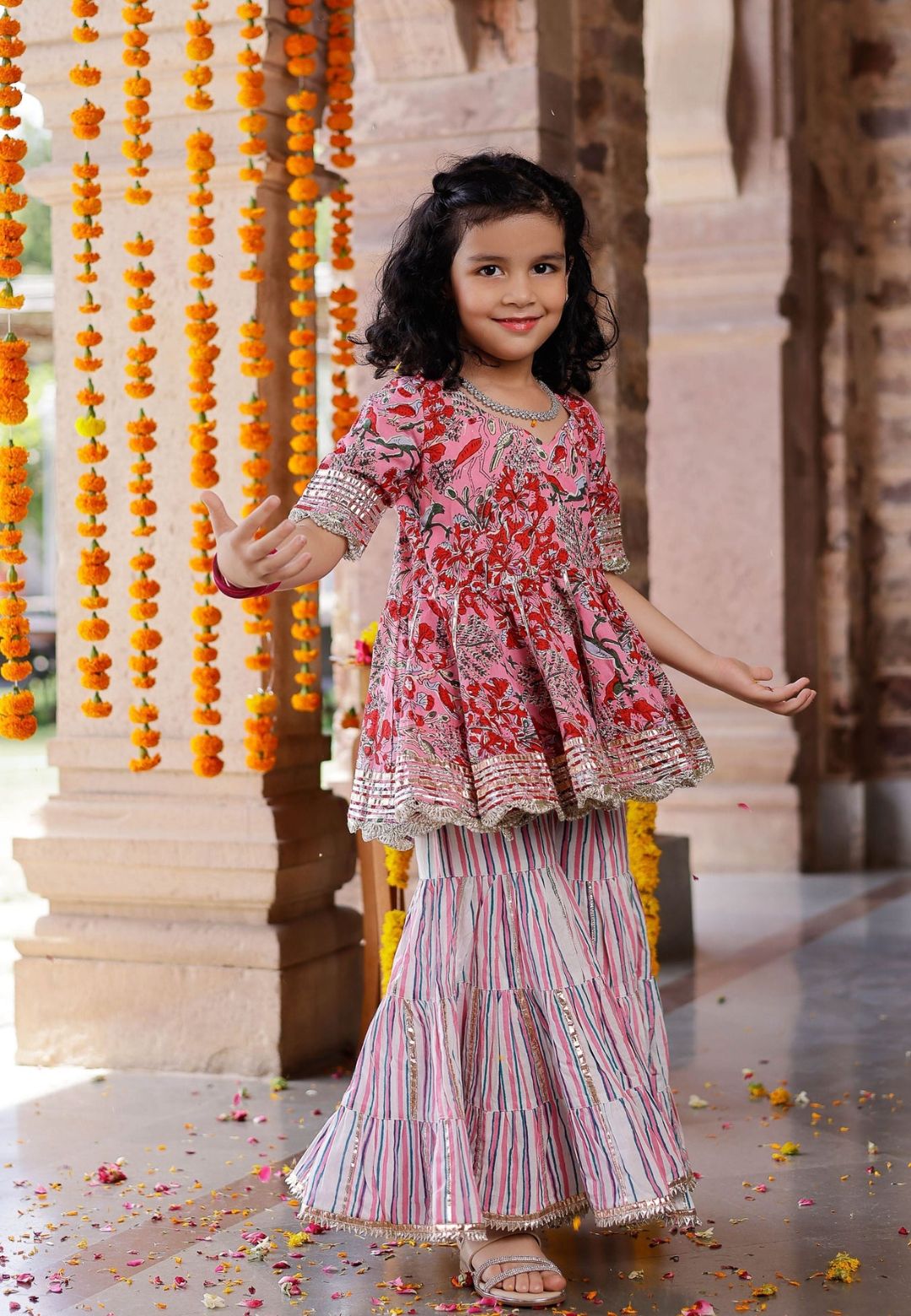 PINK HANDBLOCK GOTA SHARARA SET